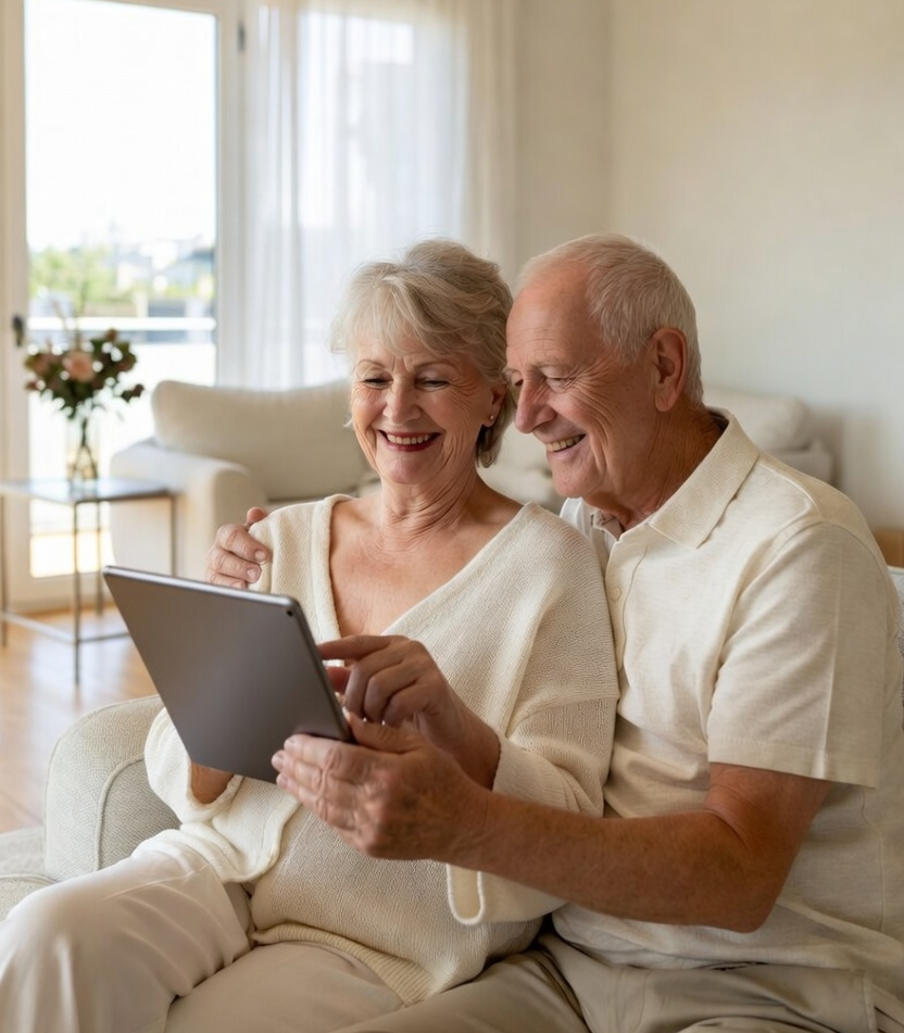 Senior Couple holding Tablet